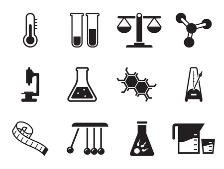 Science icons set with atom, molecule and cell structure. Thirteen vector iconsのイラスト素材