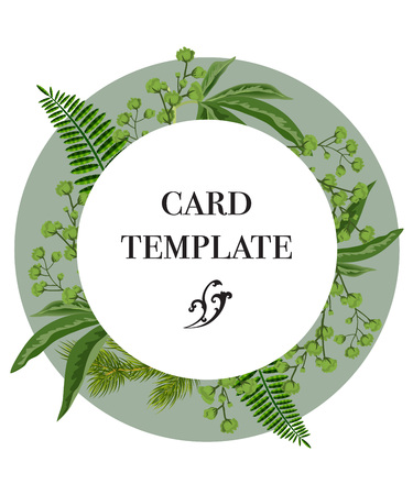 Card template design with greenery wreath on white background. Party, event, celebration. Greeting card concept. Can be used for invitation, flyer, postcardのイラスト素材