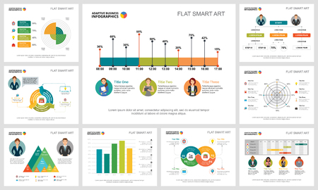 Colorful analytics or planning concept infographic charts set. Business design elements for presentation slide templates. For corporate report, advertising, leaflet layout and poster design.のイラスト素材