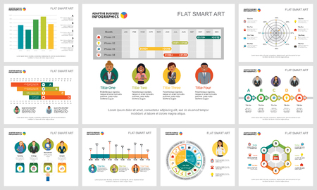 Colorful economy or research concept infographic charts set. Business design elements for presentation slide templates. For corporate report, advertising, leaflet layout and poster design.のイラスト素材
