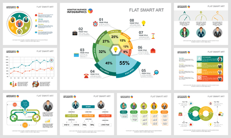 Colorful marketing or finance concept infographic charts set. Business design elements for presentation slide templates. Can be used for financial report, workflow layout and brochure design.のイラスト素材