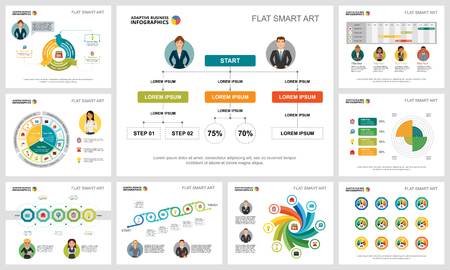 Colorful consulting or banking concept infographic charts set. Business design elements for presentation slide templates. For corporate report, advertising, leaflet layout and poster design.のイラスト素材
