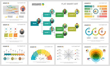 Colorful statistics or economy concept infographic charts set. Business design elements for presentation slide templates. For corporate report, advertising, leaflet layout and poster design.のイラスト素材
