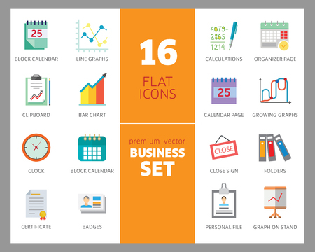 Business icon set. Diagram, paper, payment, calendar. Business concept. Can be used for topics like analysis, finance, accounting, paperworkのイラスト素材