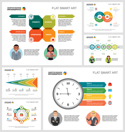 Colorful consulting or marketing concept infographic charts set. Business design elements for presentation slide templates. Can be used for financial report, workflow layout and brochure design.のイラスト素材