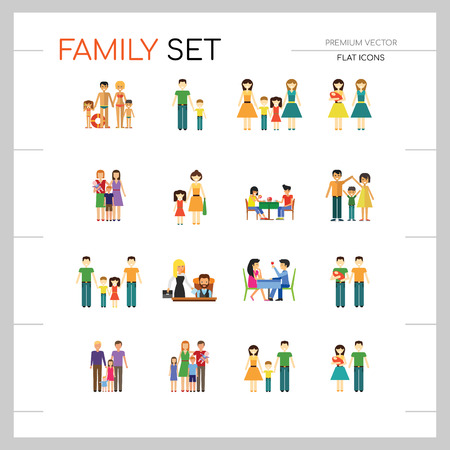Family Icon Set. Happy Family With Baby Children Child Non-traditional Gay Family With Baby Father And Son Mother And Daughter Family On Beachのイラスト素材