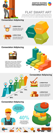 Logging industry and management concept infographic charts set. Business percentage charts for presentation slide templates. Can be used for financial report, workflow layout and brochure design.のイラスト素材