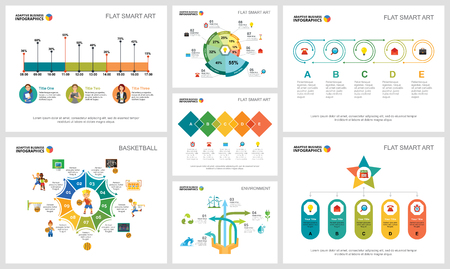 Colorful insurance or planning concept infographic charts set. Business design elements for presentation slide templates. For corporate report, advertising, leaflet layout and poster design.のイラスト素材