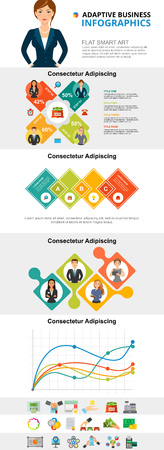 Planning or analysis concept infographic charts set. Business percentage and line charts for presentation slide templates. For corporate report, advertising, leaflet layout and poster design.のイラスト素材