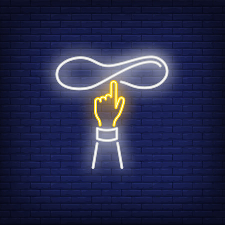 Hand tossing pizza dough neon sign. Pizzeria advertisement design. Night bright neon sign, colorful billboard, light banner. Vector illustration in neon style.のイラスト素材