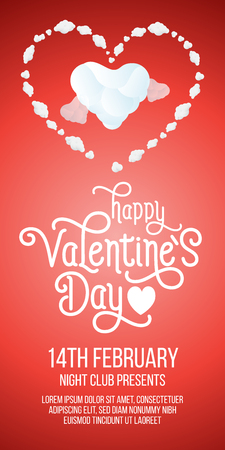 Happy Valentines Day lettering with hearts and sample text. Saint Valentines Day poster. Handwritten text, calligraphy. For leaflets, brochures, invitations, posters or banners.のイラスト素材