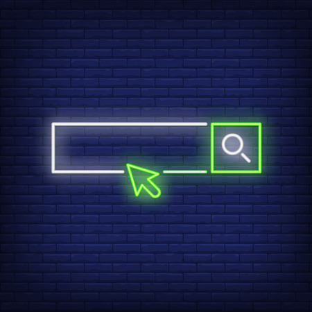 Browser address bar and arrow cursor neon sign. User interface icons design. Night bright neon sign, colorful billboard, light banner. Vector illustration in neon style.のイラスト素材