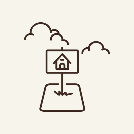 Earth for house building line icon. Sign on earth on white background. Vector illustration can be used for topics like searching, house buyingのイラスト素材