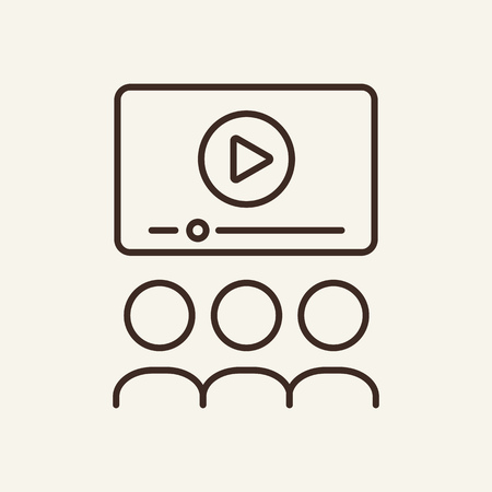 Media presentation line icon. Group of people in front of the screen, Advertising concept. Vector illustration can be used for topics like marketing, digitalのイラスト素材
