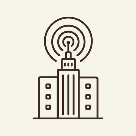 Broadcasting line icon. Building, antenna, office, signal. Mass media concept. Can be used for topics like television, technology, departmentのイラスト素材