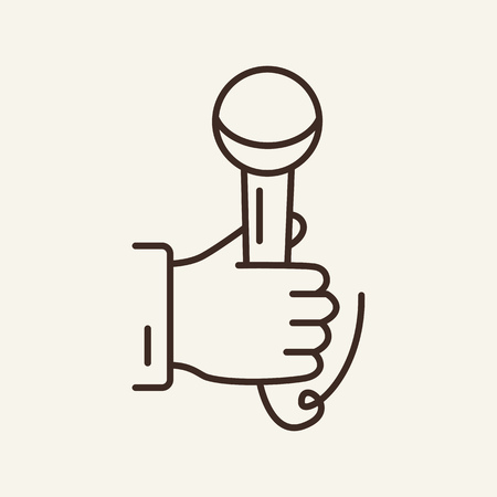 Hand holding microphone line icon. Journalist, news maker, mic, equipment. Mass media concept. Can be used for topics like interview, speech, reporterのイラスト素材