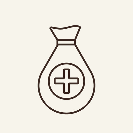 Medical care line icon. Bag, sack, cross. Volunteering concept. Can be used for topics like medicine, help, fundのイラスト素材