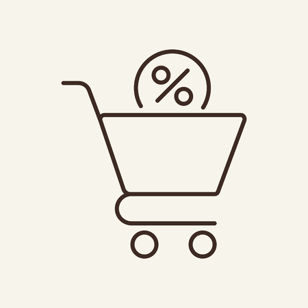 Sale line icon. Shopping cart, trolley with percent sign in circle. Retail concept. Vector illustration can be used for topics like promotion, special offer, seasonal discountsのイラスト素材