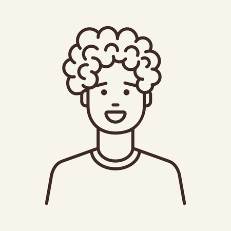 Curly-haired guy line icon. Young man, cheerful, hipster. Student boy concept. Can be used for topics like barbershop, hipster, afro hairstyleのイラスト素材