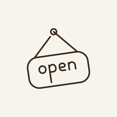 Open line icon. Hanging door sign. Shopping concept. Vector illustration can be used for retail store, cafe, welcomeのイラスト素材