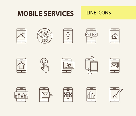 Mobile services line icon set.Technology concept. Vector illustrations can be used for topics like internet, modern technology, computer systemsのイラスト素材