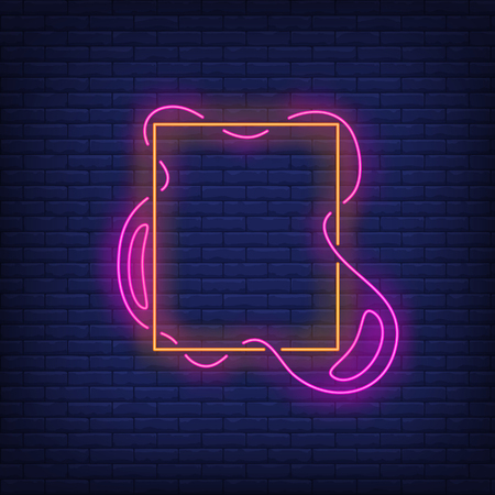 Colorful decorative frame neon sign. Decoration, border design. Night bright neon sign, colorful billboard, light banner. Vector illustration in neon style.のイラスト素材