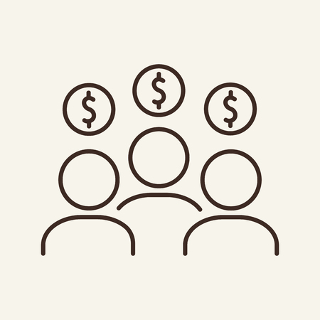 Employees line icon. Group of people and dollar coins. Human resource concept. Vector illustration can be used for topics like finance, salary, earningsのイラスト素材