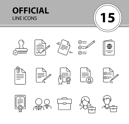 Official line icon set. Stamp, certificate, passport, consultant, businessman. Business concept. Can be used for topics like consulting, lawyer, notaryのイラスト素材