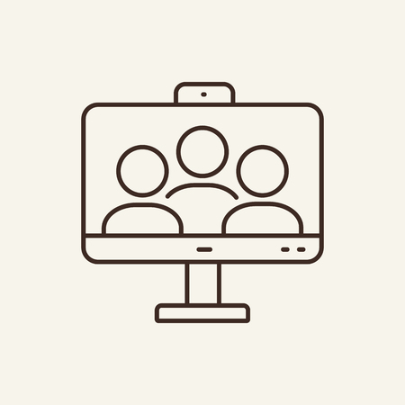 Video conferencing line icon. Web call, people, computer. Meeting concept. Can be used for topics like group chat, webinar, teamworkのイラスト素材