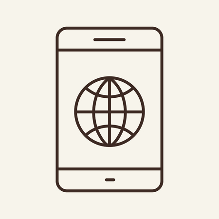 Roaming line icon. Globe on smartphone screen. Communication concept. Vector illustration can be used for topics like connection, internet, travelのイラスト素材
