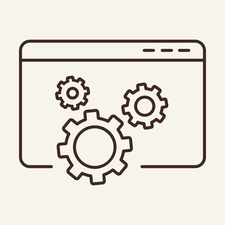 Site work line icon. Browser window and gears. Communication concept. Vector illustration can be used for topics like internet, webpage, technologyのイラスト素材
