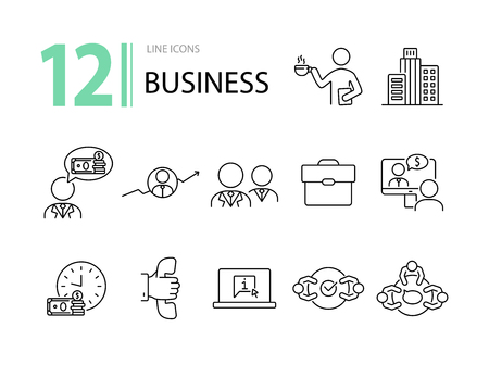 Business line icon set. Meeting, negotiation, briefcase. Dealing concept. Can be used for topics like agreement, collaboration, partnershipのイラスト素材