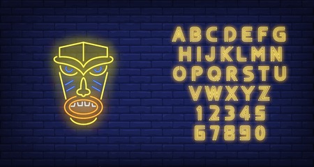 Angry Tiki Idol Neon Sign Tribal Mask Ancient Culture Design
