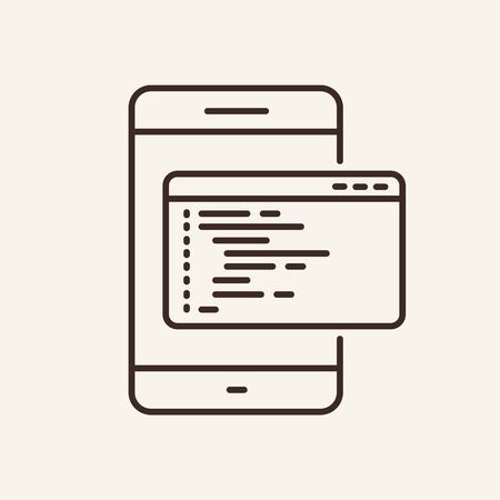 Mobile programming line icon. Mobile phone, smartphone screen, script. Information technology concept. Vector illustration can be used for topics like software, coding, app developmentのイラスト素材