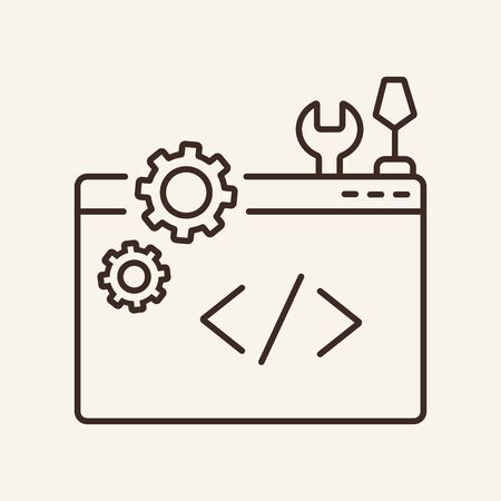Operation code line icon. Browser window, spanner, gear, wrench. Information technology concept. Vector illustration can be used for topics like software, coding, app developmentのイラスト素材