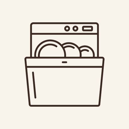 Dishwasher line icon. Open washer, dish, clean plates. Kitchen concept. Vector illustration can be used for topics like domestic appliance, equipment, houseworkのイラスト素材