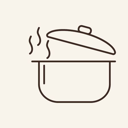 Steaming saucepan line icon. Pot, pan, open lid, hot. Cooking concept. Vector illustration can be used for topics like kitchen, kitchenware, stew, cookeryのイラスト素材