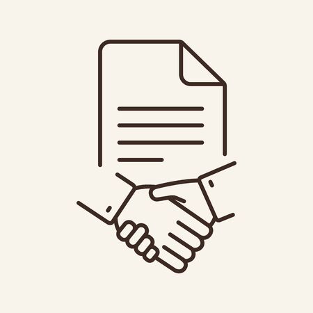 Business contract line icon. Handshake, partners, document. Business concept. Vector illustration can be used for topics like business, partnership, B2Bのイラスト素材