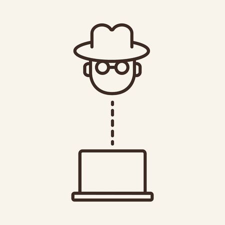 Hacker attack line icon. Dotted line from cyber thief to computer. Data security concept. Vector illustration can be used for topics like hacking, cyberattack, burglarのイラスト素材