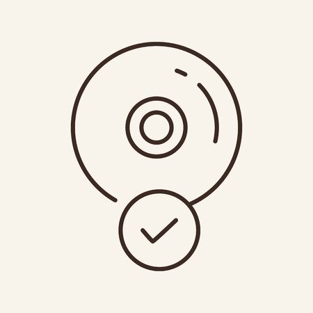CD and checkmark line icon. Compact disc, approved symbol, check, tick. Software concept. Vector illustration can be used for topics like licensed software, approbation, securityのイラスト素材