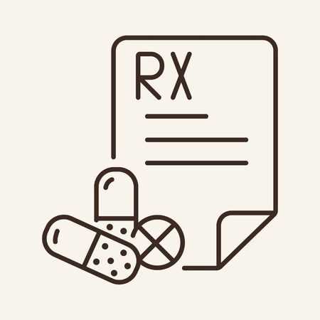 Prescription line icon. Paper, tablet, pills, capsules. Medicine concept. Vector illustration can be used for topics like pharmacy, medication, drugsのイラスト素材