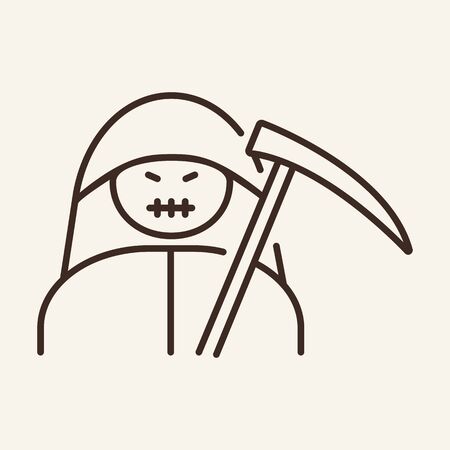 Death with scythe vector line icon. Cemetery, Halloween, attribute. Holiday concept. Vector illustration can be used for topics like holiday, Halloween, deathのイラスト素材