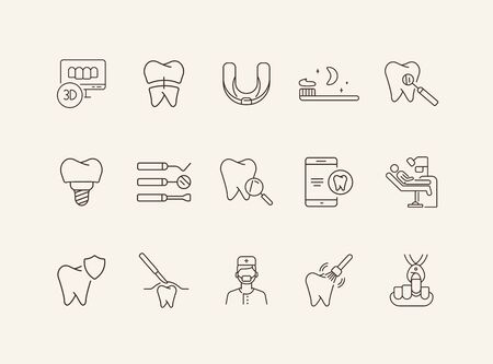Implant icons. Set of line icons. Pain, tooth, operating room. Medicine concept. Vector illustration can be used for topics like stomatology, treatment, surgeryのイラスト素材