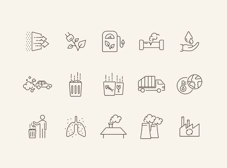 Contamination icons. Set of line icons. Air pollution, garbage, dust. Environment concept. Vector illustration can be used for topics like environment, nature, industryのイラスト素材