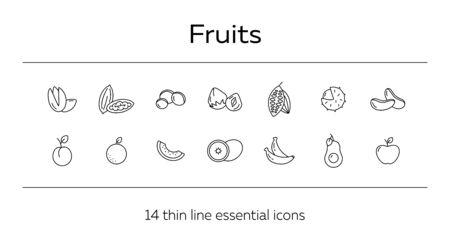 Fruits icons. Set of line icons on white background. Peach, apple, banana. Food concept. Vector illustration can be used for topics like vitamin, healthy eating, dietingのイラスト素材