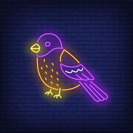 Nightingale neon sign. Bird, nightingale, winter. Night bright advertisement. Vector illustration in neon style for banner, billboardのイラスト素材