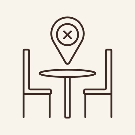 Location mark with cross above table line icon. Furniture, location, map. Restaurant business concept. Vector illustration can be used for topics like business, catering trade, cuisineのイラスト素材