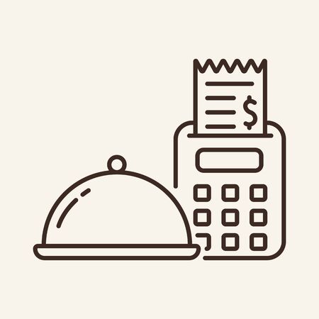 Hotplate and cash machine line icon. Cheque, bill, tips. Restaurant business concept. Vector illustration can be used for topics like business, catering trade, cuisineのイラスト素材