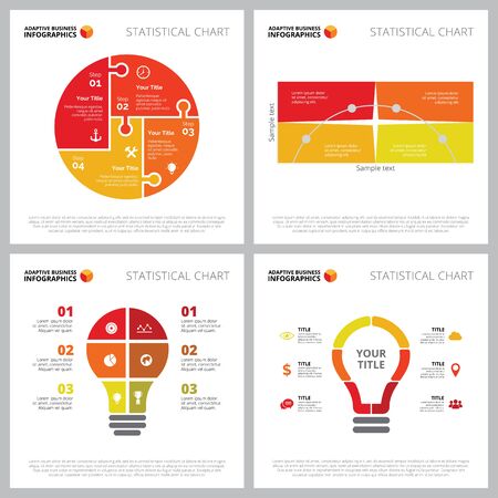Creative infographic set for idea, startup, strategy concept. Can be used for business project, marketing report, web design, presentation slide template. Step chart, circle, lightbulbのイラスト素材