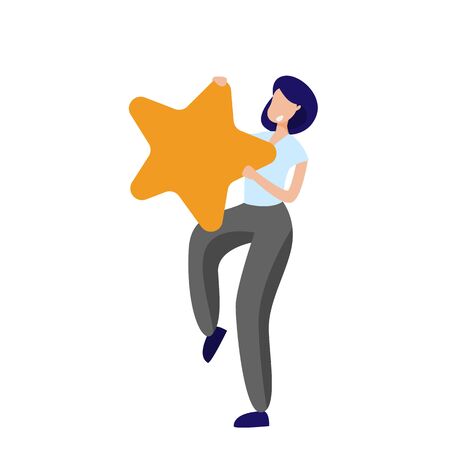 Winner holding trophy. Woman showing gold star flat vector illustration. Leadership, award, success concept for banner, website design or landing web pageのイラスト素材